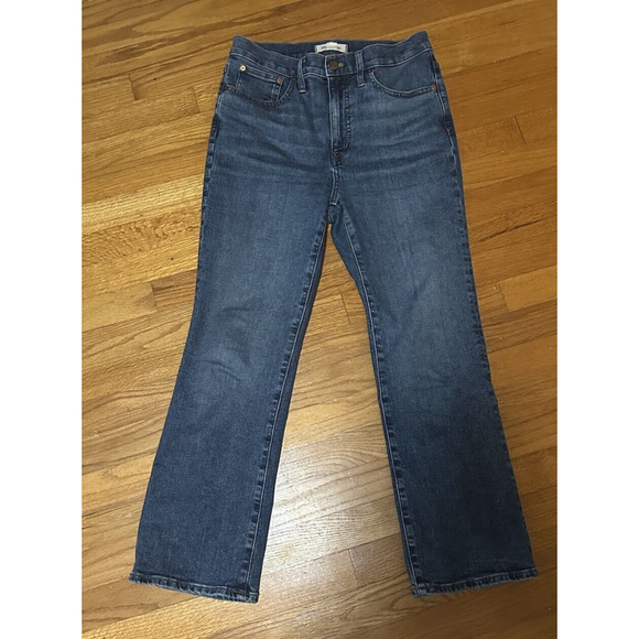 Madewell Denim - Madewell Cali Demi Boot High-Rise Jeans in Dark Blue Wash Size 28